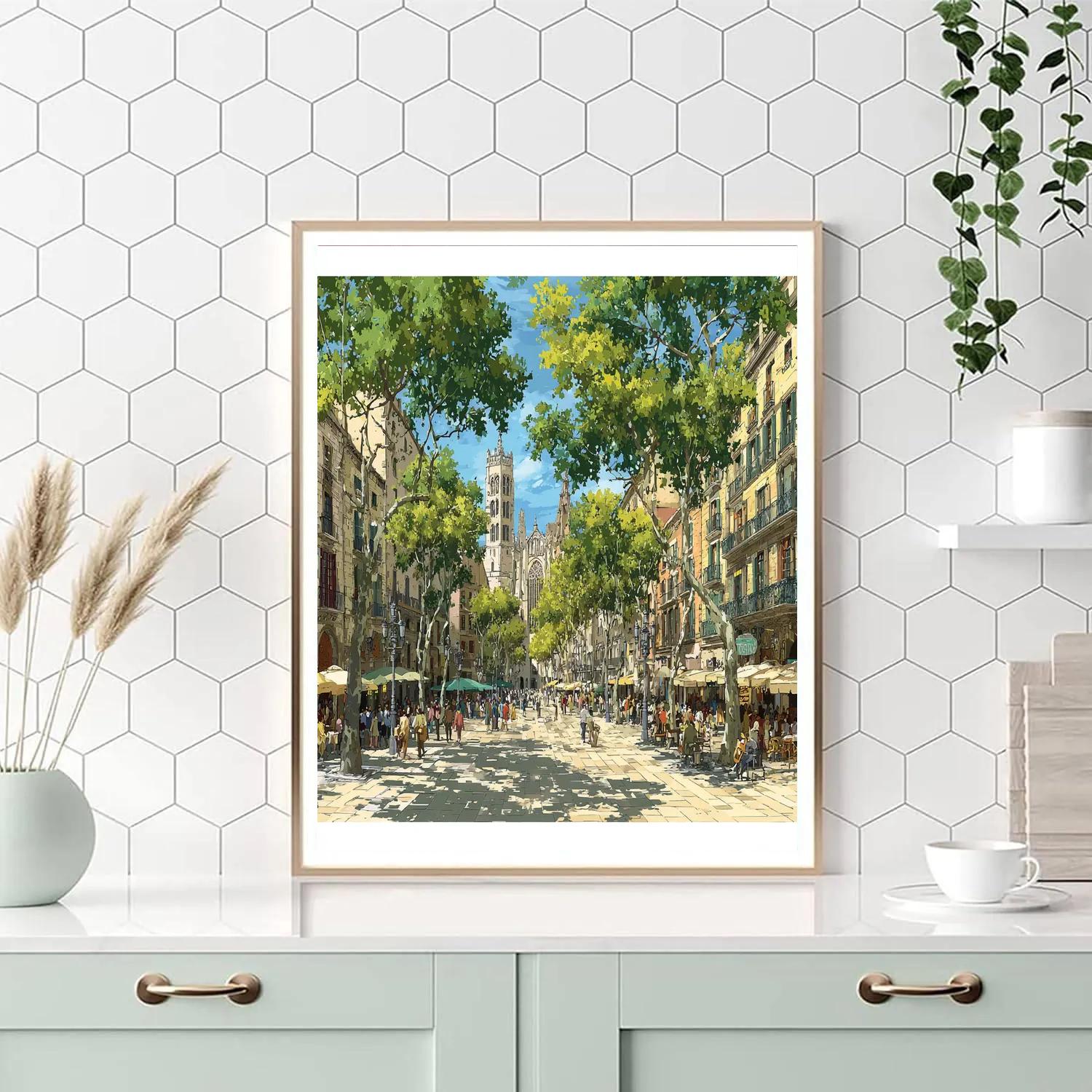 La Rambla Street Life Barcelona Spain DIY paint by numbers