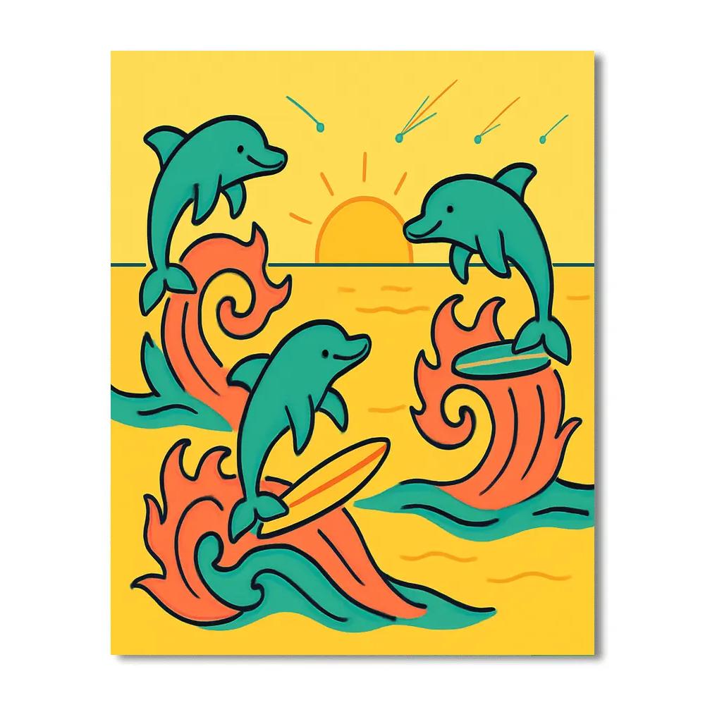 Solar Surfing Dolphins Paint by numbers kits