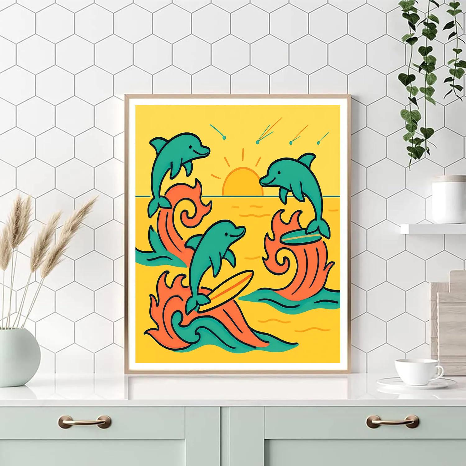 Solar Surfing Dolphins Paint by numbers kits