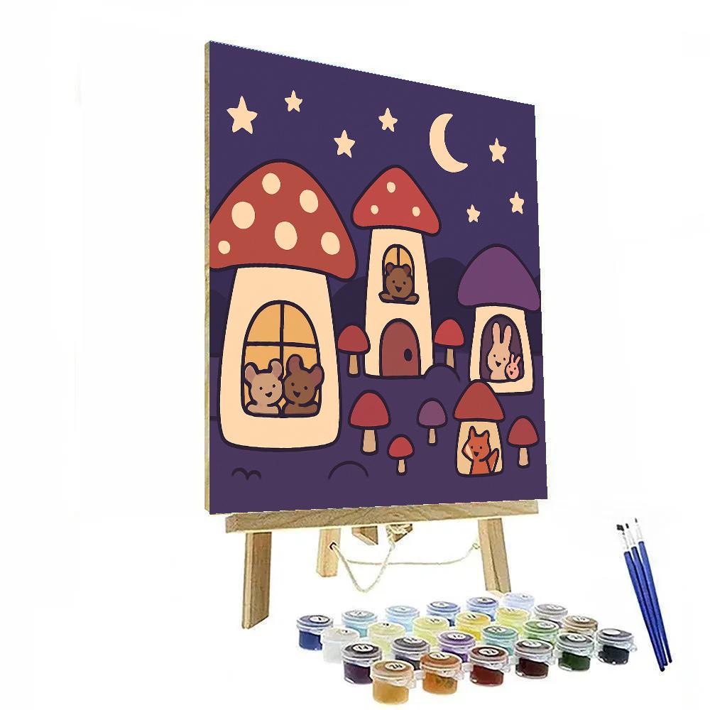 Moonlight Mushroom Village painting number kit