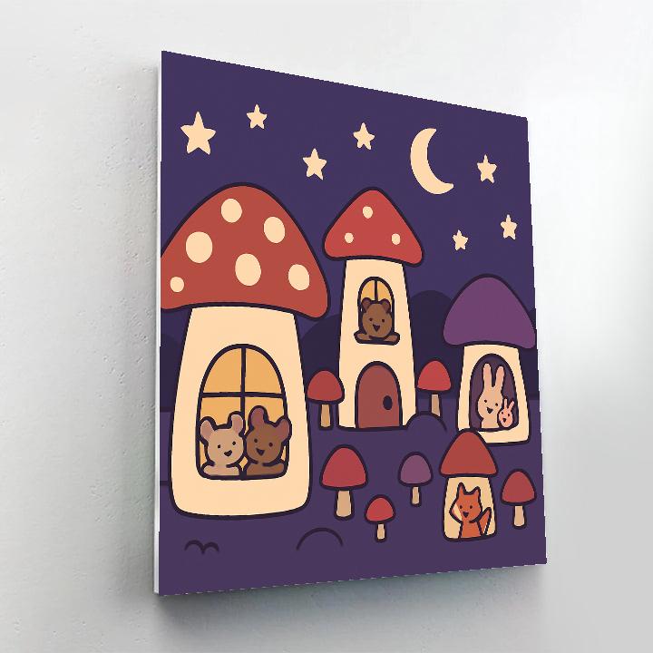 Moonlight Mushroom Village painting number kit