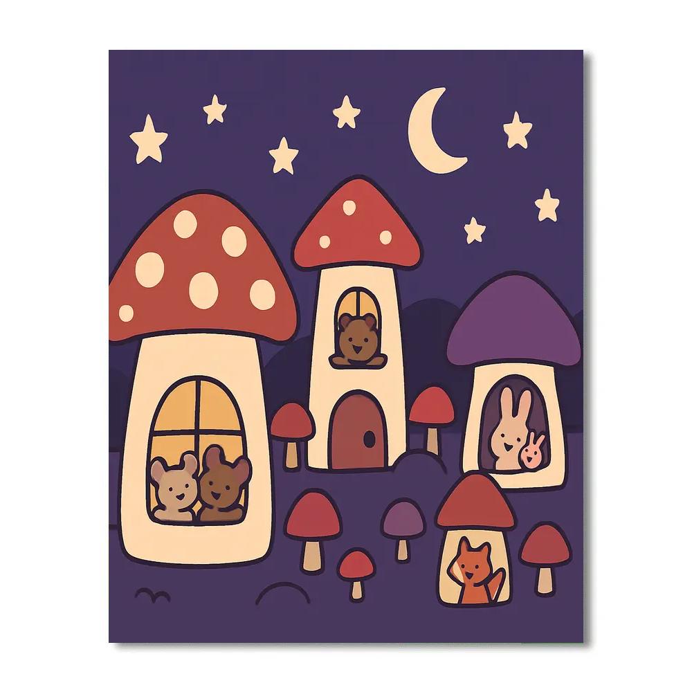 Moonlight Mushroom Village painting number kit