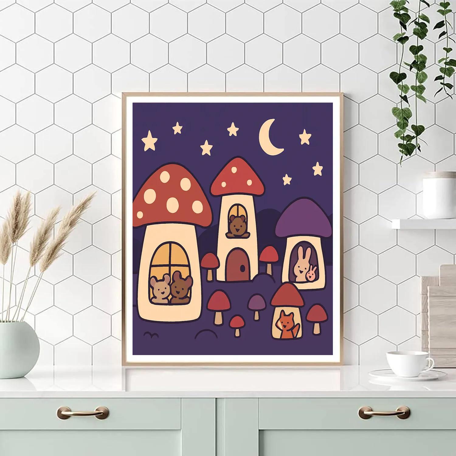 Moonlight Mushroom Village painting number kit