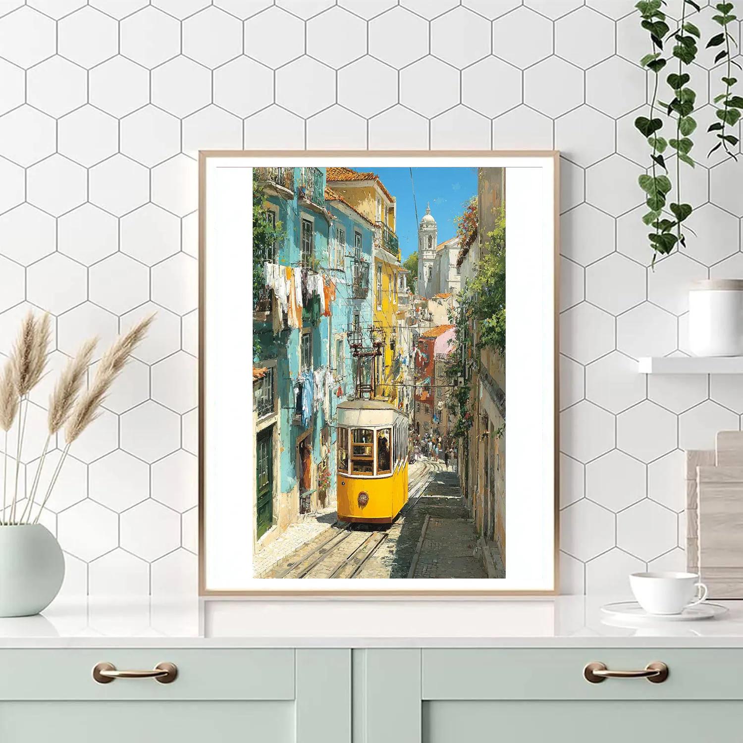 Lisbon Tram 28 Hillside Route Portugal Numbered painting kits