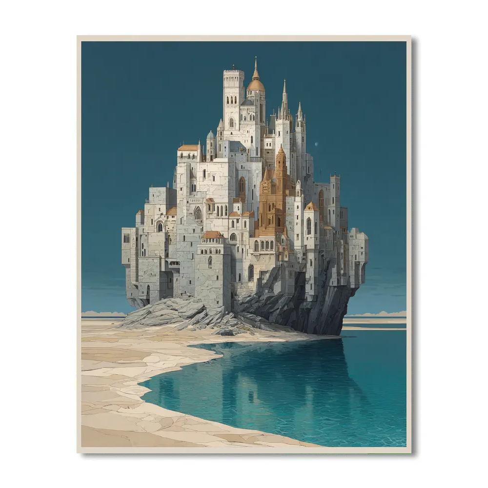 Magritte Inspired Floating Castle paint by color