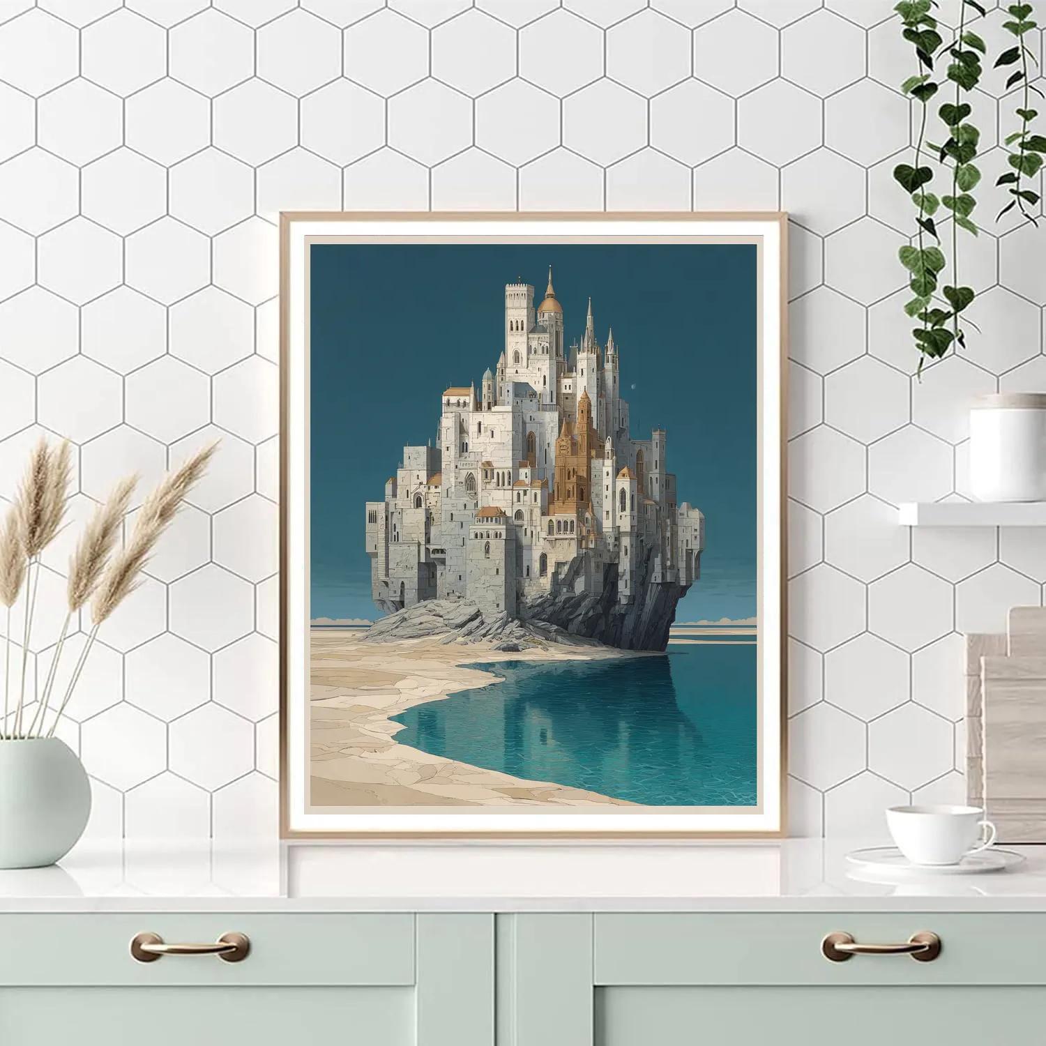 Magritte Inspired Floating Castle paint by color