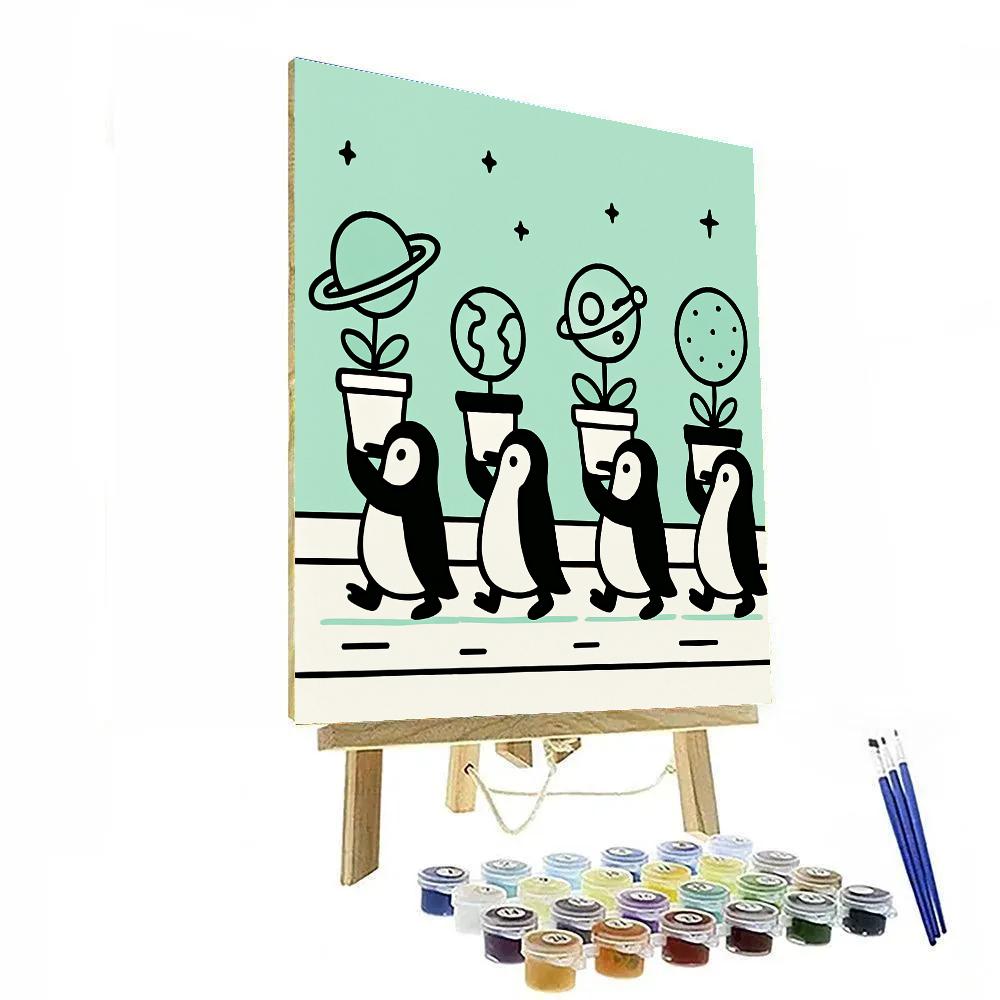 Planter Penguin Parade Number painting