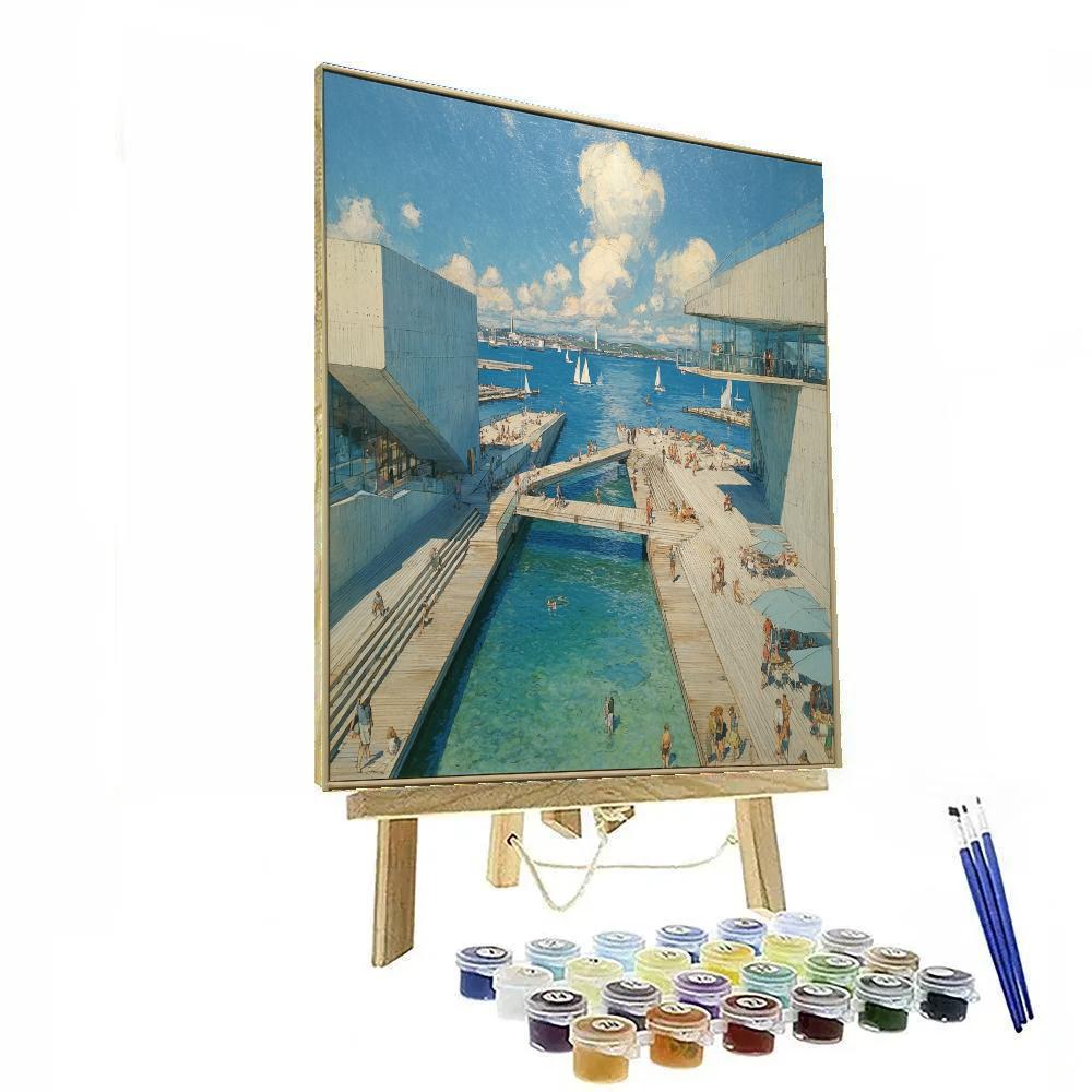 Copenhagen Harbor Bath Modern Urban Swim Denmark Number painting