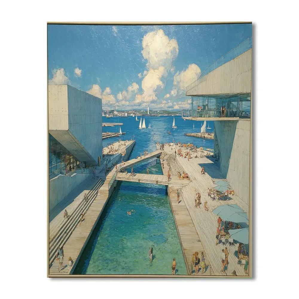Copenhagen Harbor Bath Modern Urban Swim Denmark Number painting