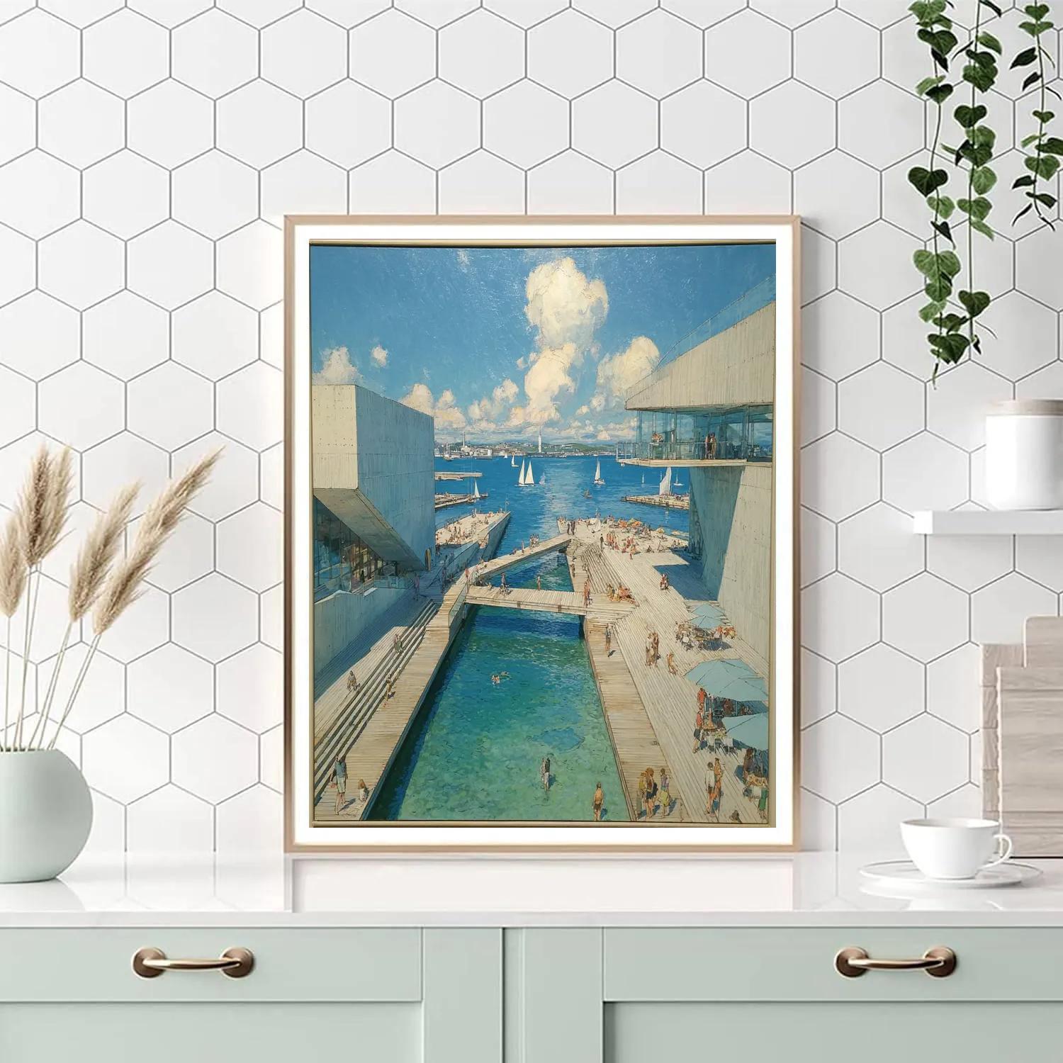 Copenhagen Harbor Bath Modern Urban Swim Denmark Number painting