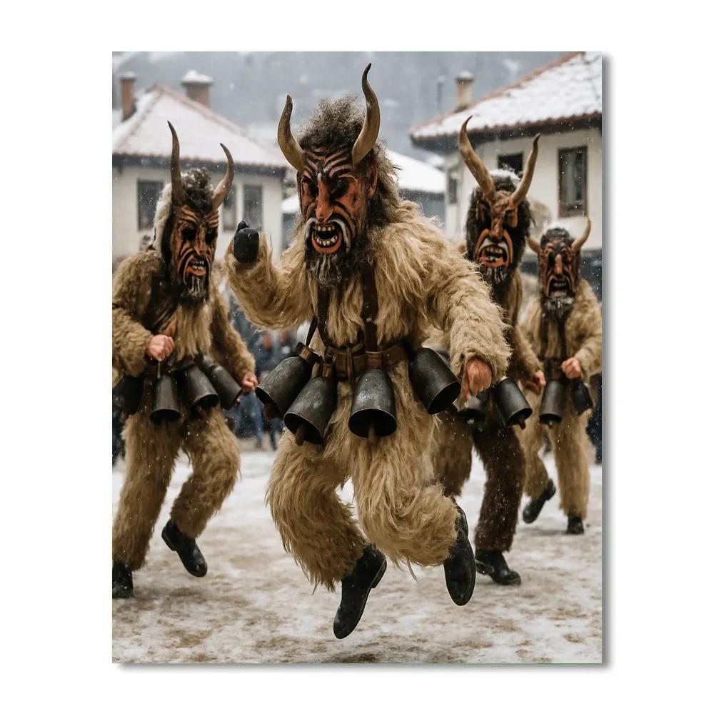 Albanian Kukeri Masked Dancers Number painting