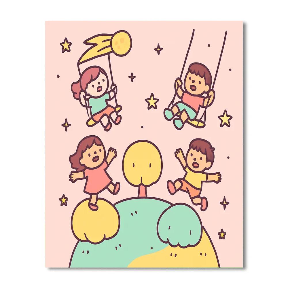 Puffball Planet Playground DIY paint by numbers