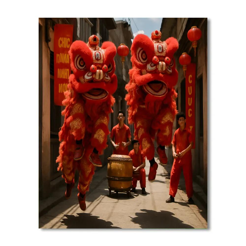 Tet Nguyen Dan Lion Dance Alley Paint by numbers kits