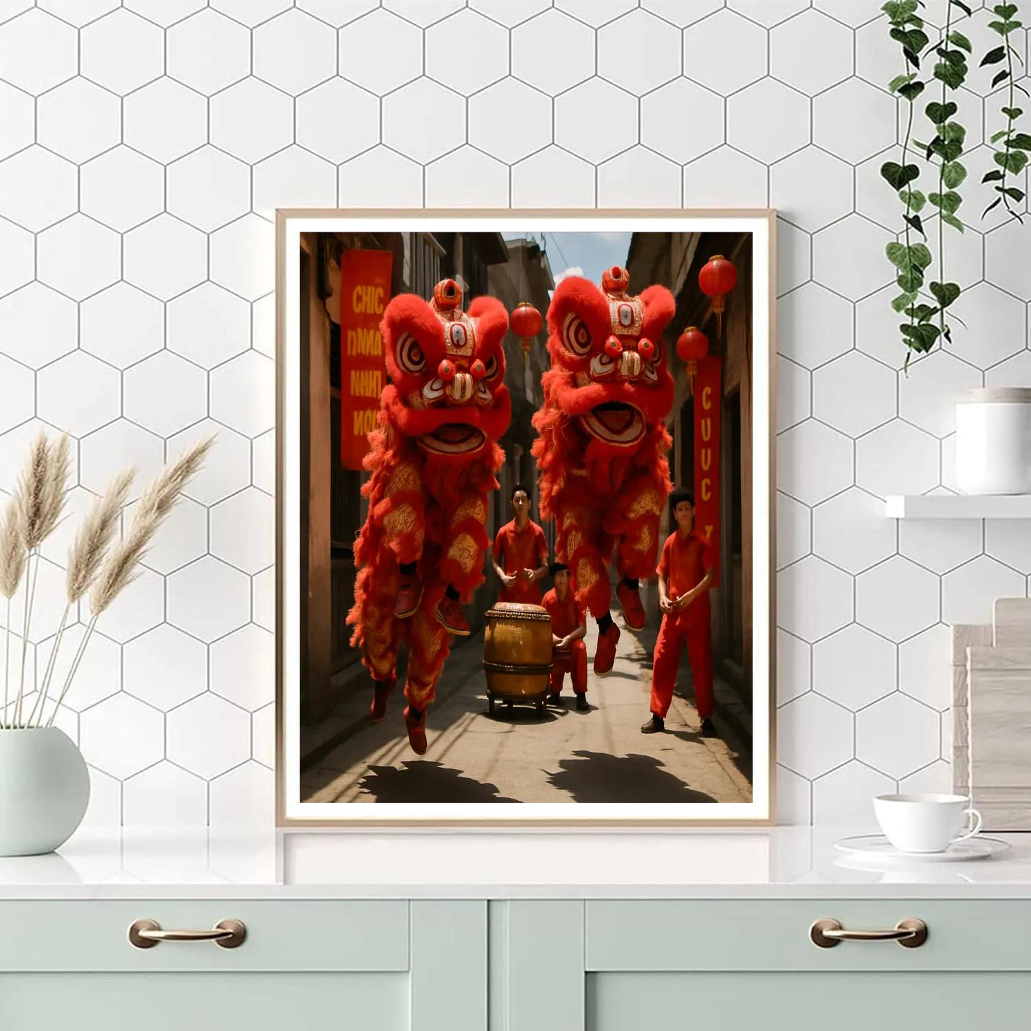 Tet Nguyen Dan Lion Dance Alley Paint by numbers kits