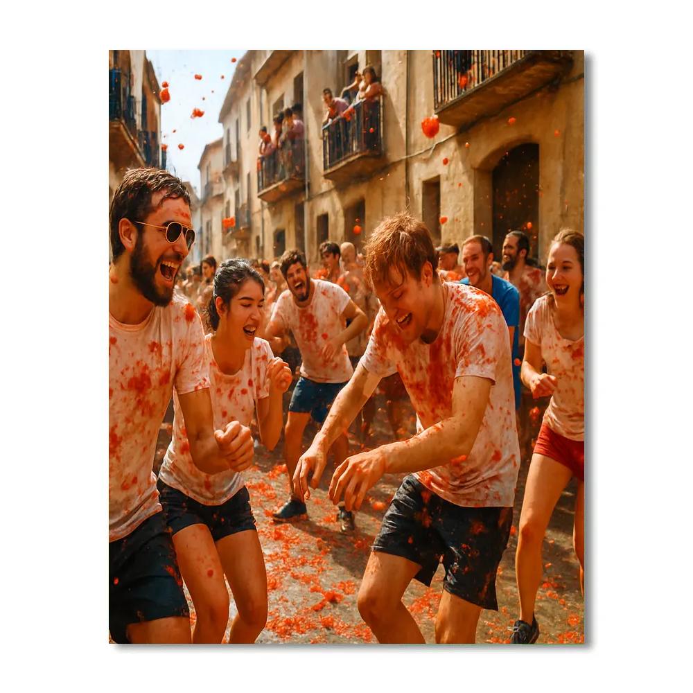 La Tomatina Festival Street Scene DIY paint by numbers