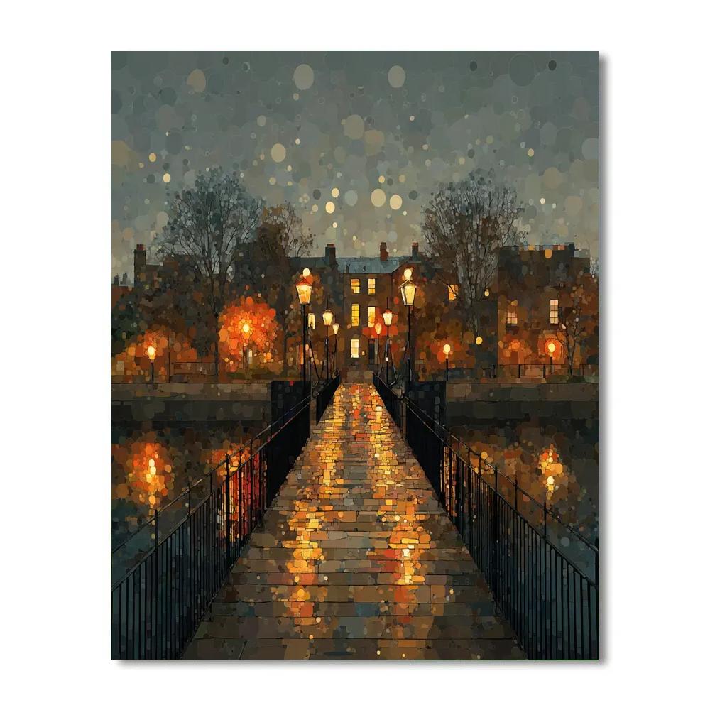 Georges Seurat Inspired Bridge At Dusk paint by numbers