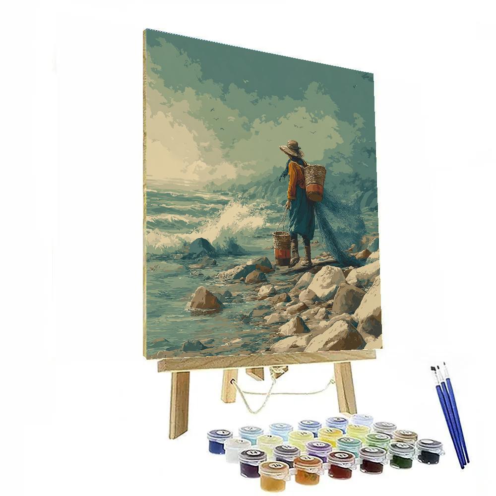 Winslow Homer Inspired Coastal Fisherwoman paint by color