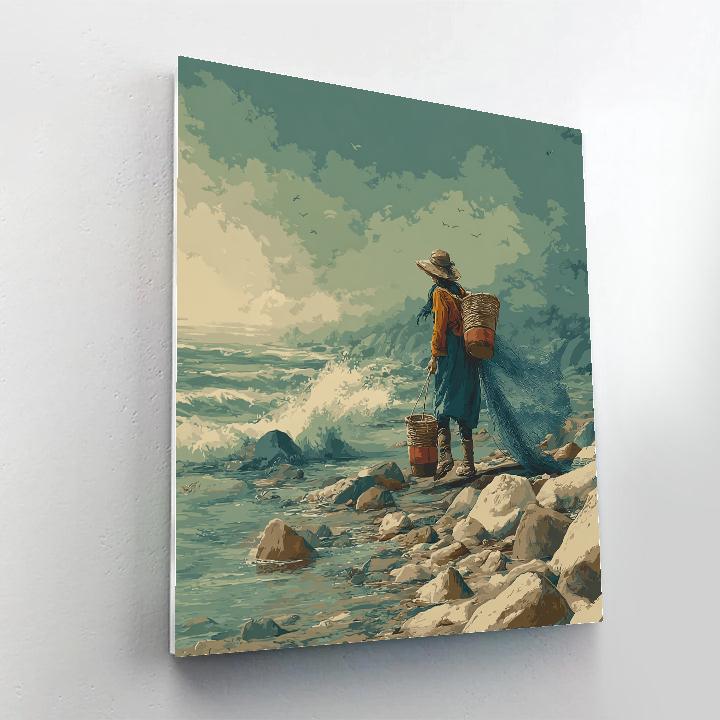 Winslow Homer Inspired Coastal Fisherwoman paint by color
