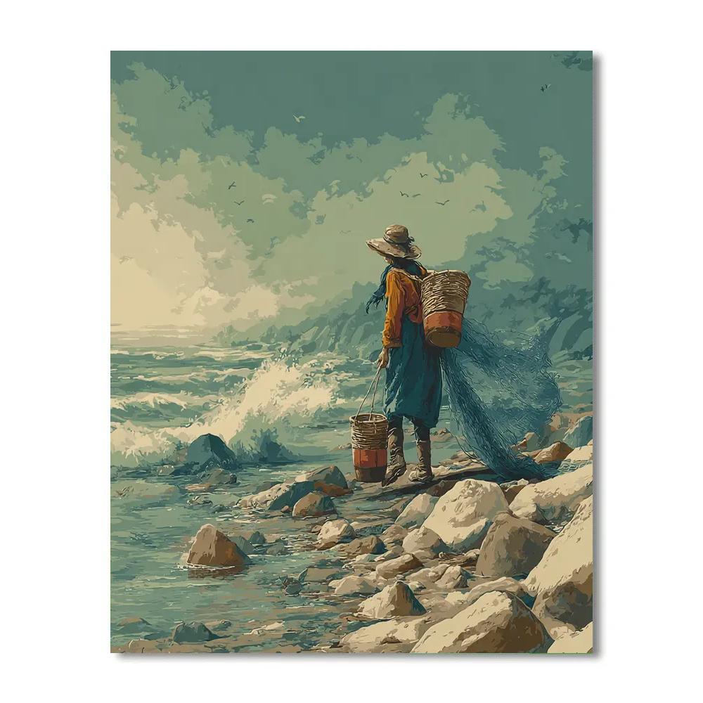Winslow Homer Inspired Coastal Fisherwoman paint by color