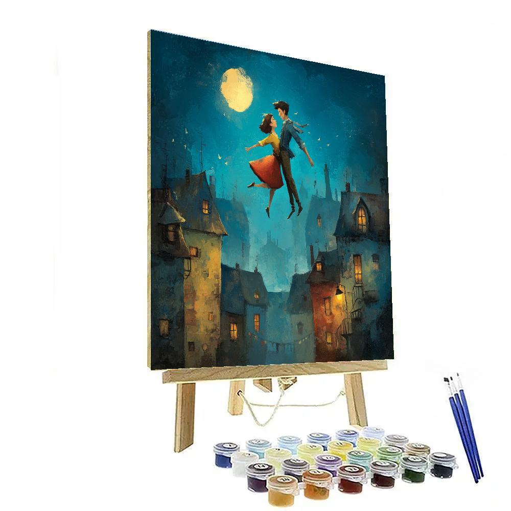 Marc Chagall Inspired Lovers Above Village paint by color