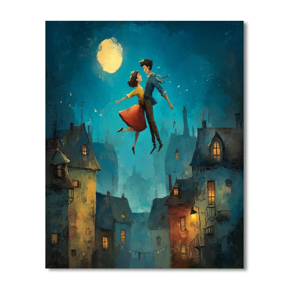 Marc Chagall Inspired Lovers Above Village paint by color