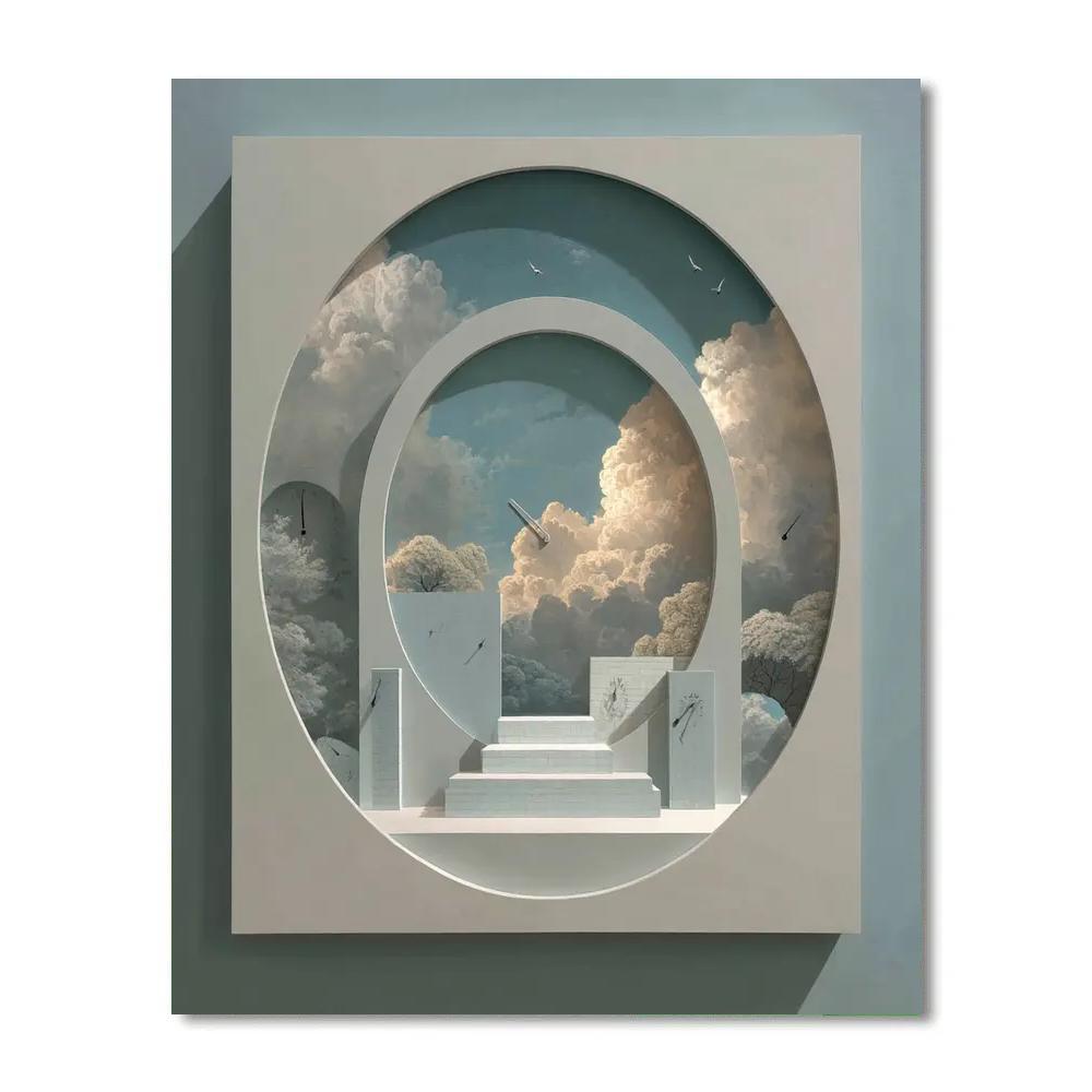 Rene Magritte Inspired Clock Shop painting number kit