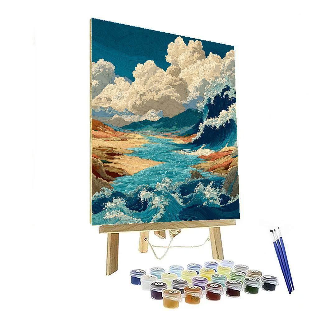 Hokusai Inspired River Roar painting number kit