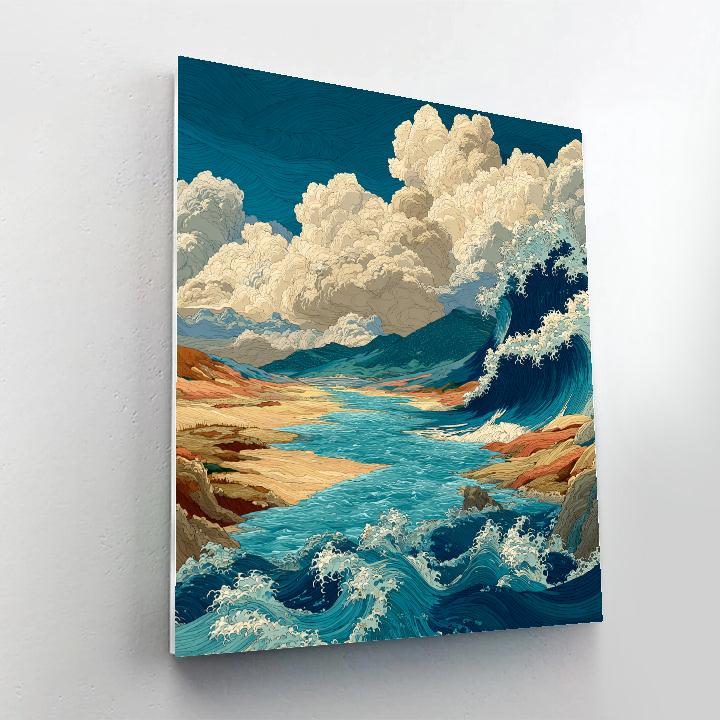 Hokusai Inspired River Roar painting number kit