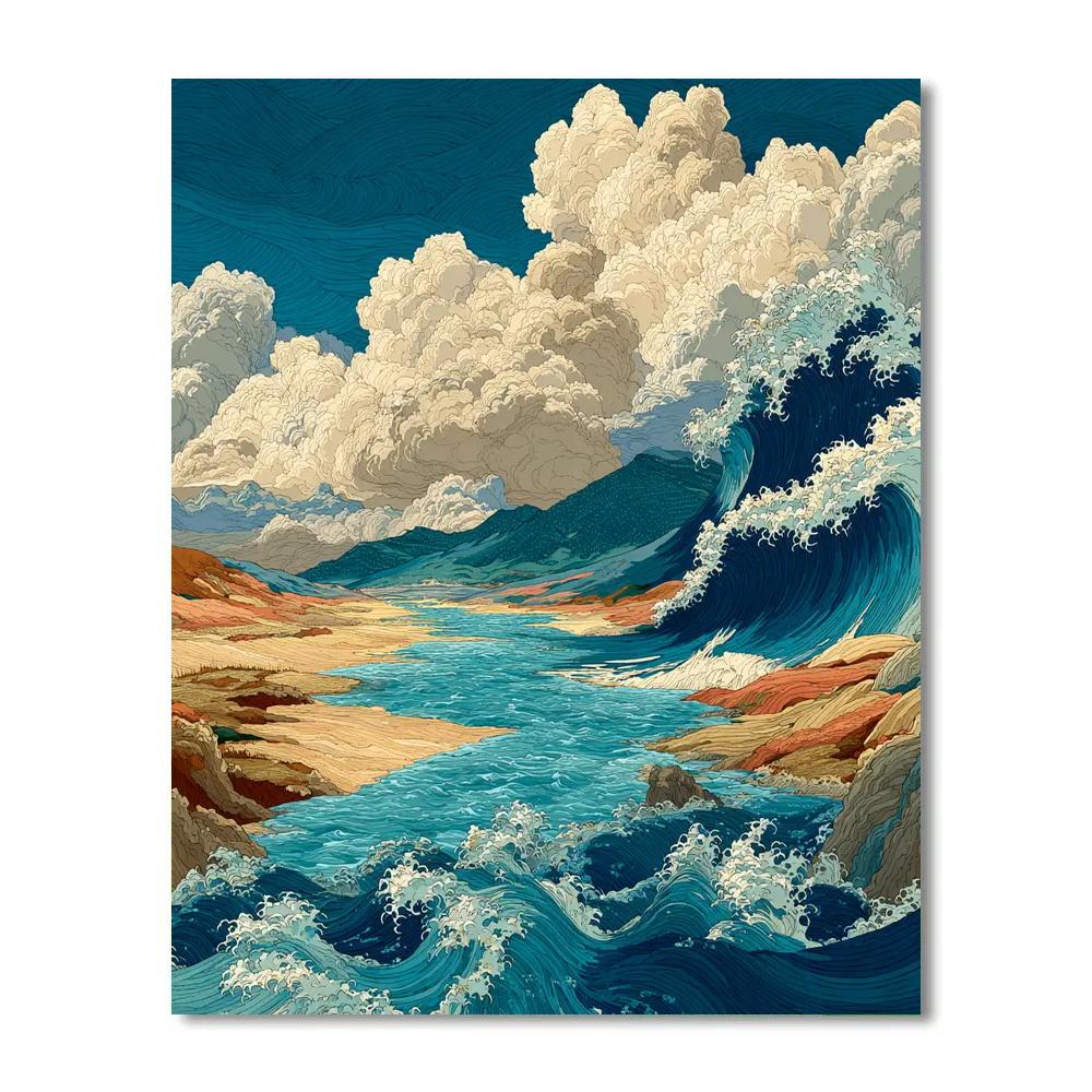 Hokusai Inspired River Roar painting number kit