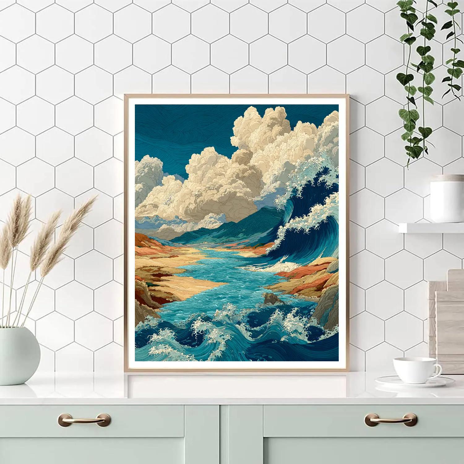 Hokusai Inspired River Roar painting number kit