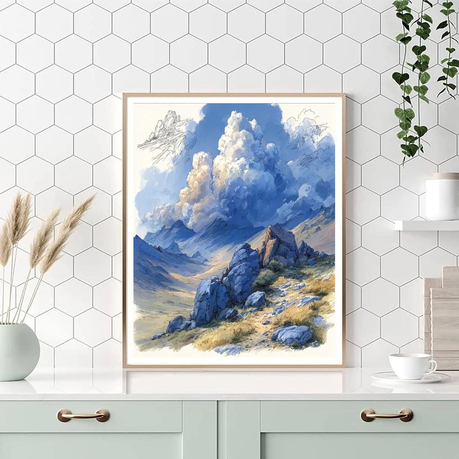 Leonardo Da Vinci Inspired Alpine Cloud Study paint by color
