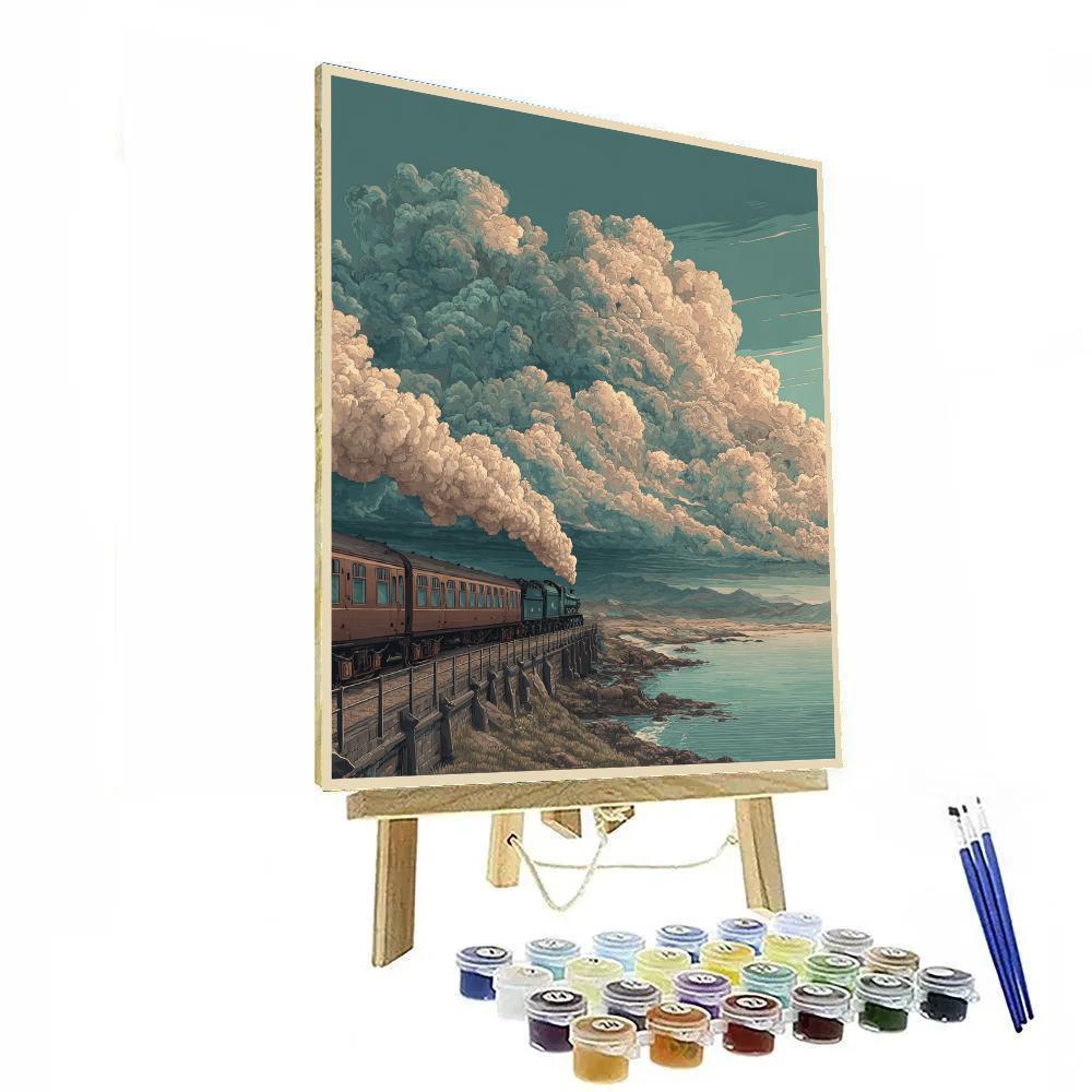 Rene Magritte Inspired Train In Sky Number painting