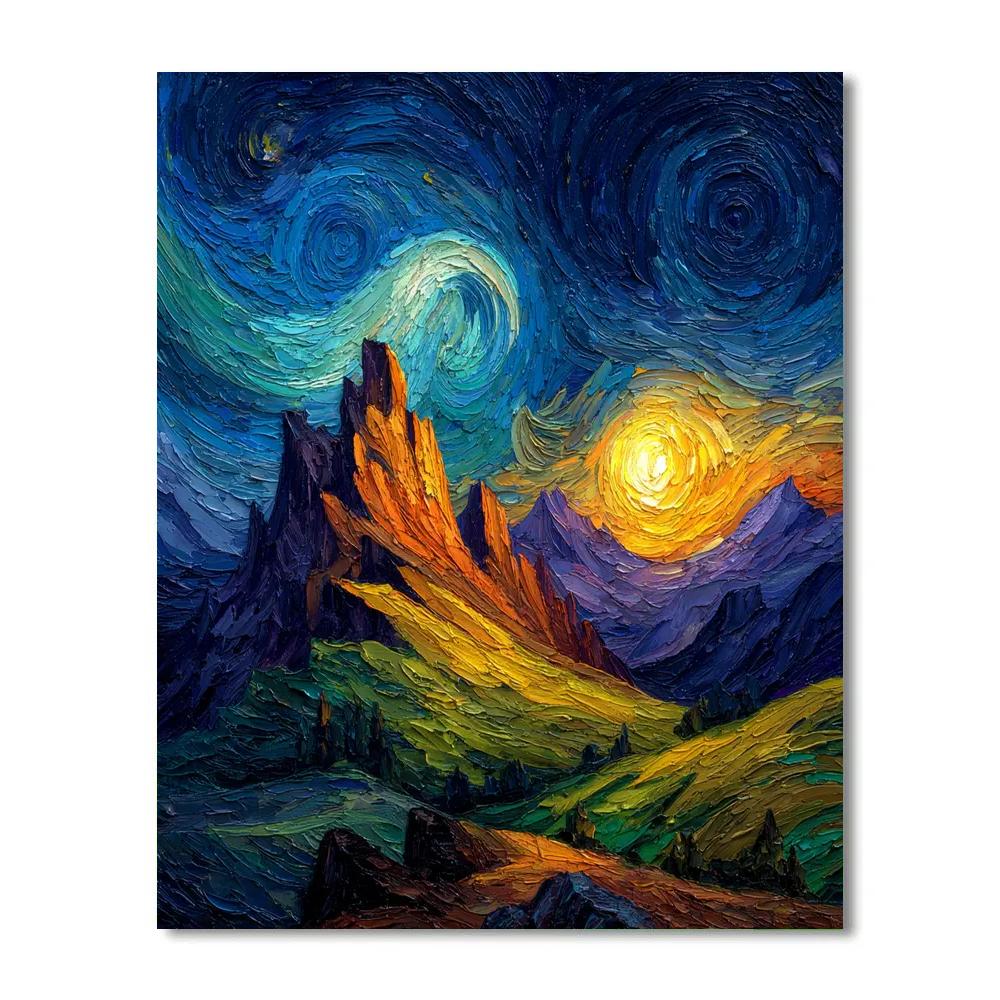 Van Gogh Inspired Starry Mountain Landscape Paint by numbers art