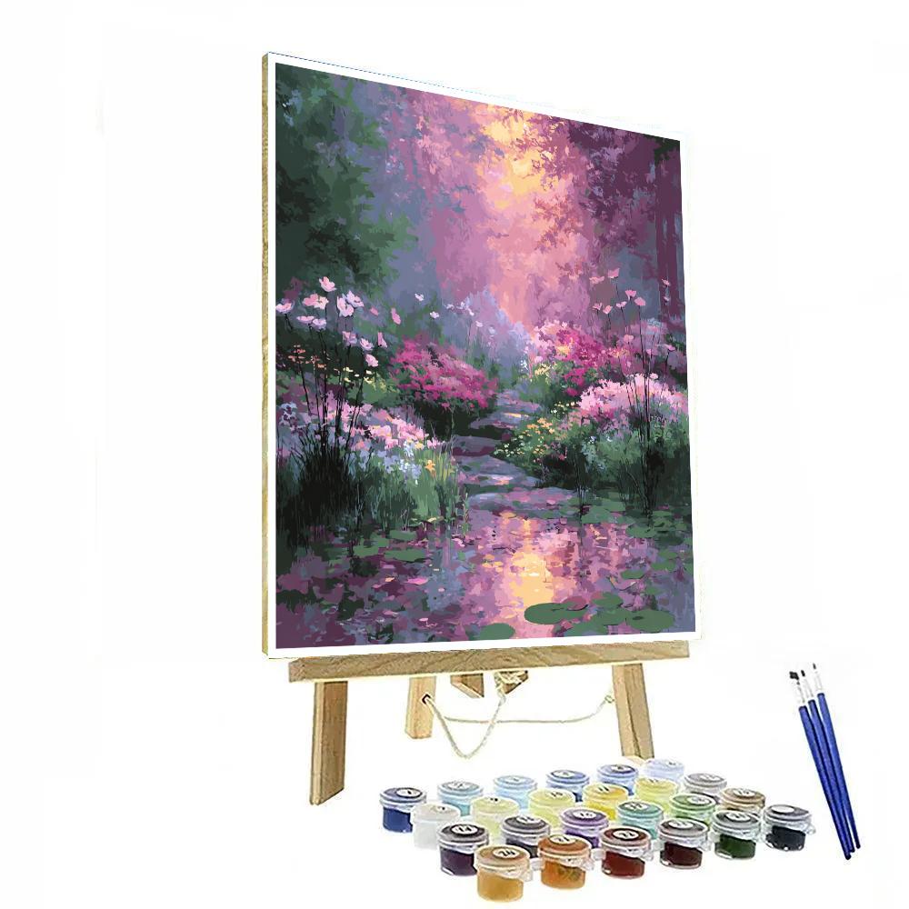 Monet Inspired Sunrise Over Flowering Garden Numbered painting kits