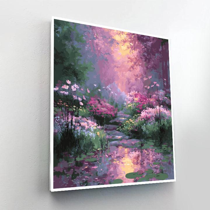Monet Inspired Sunrise Over Flowering Garden Numbered painting kits