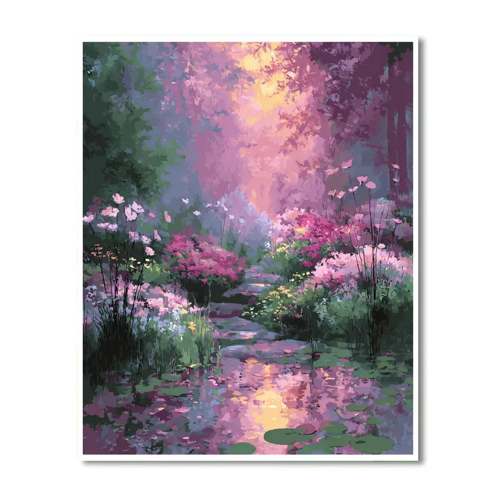 Monet Inspired Sunrise Over Flowering Garden Numbered painting kits
