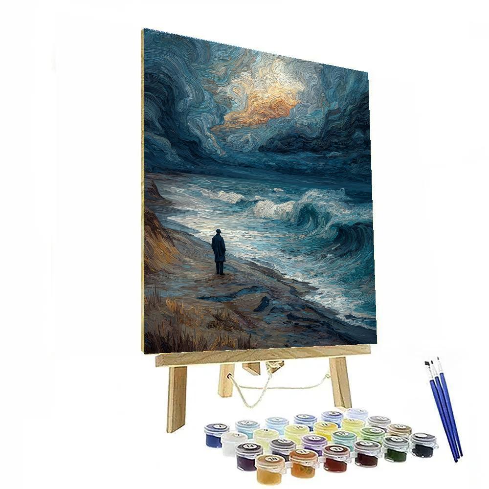 Edvard Munch Inspired Stormy Beach Landscape paint by numbers