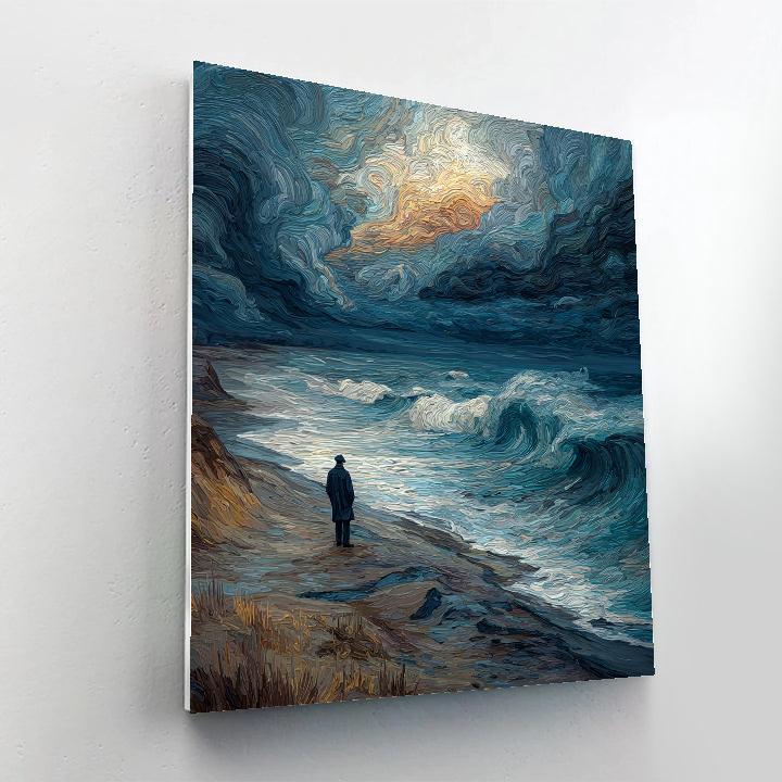 Edvard Munch Inspired Stormy Beach Landscape paint by numbers