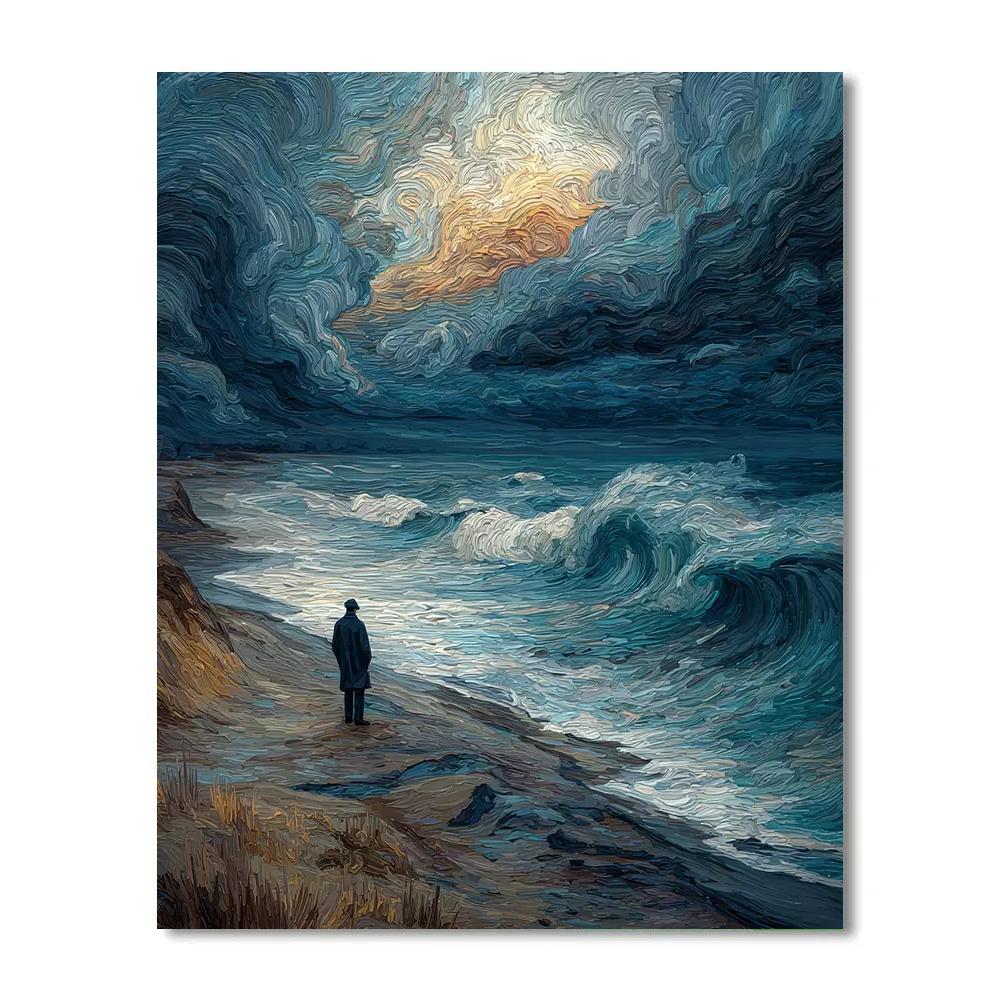 Edvard Munch Inspired Stormy Beach Landscape paint by numbers