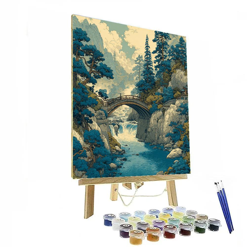 Hokusai Inspired Misty Mountain Bridge Paint by numbers art