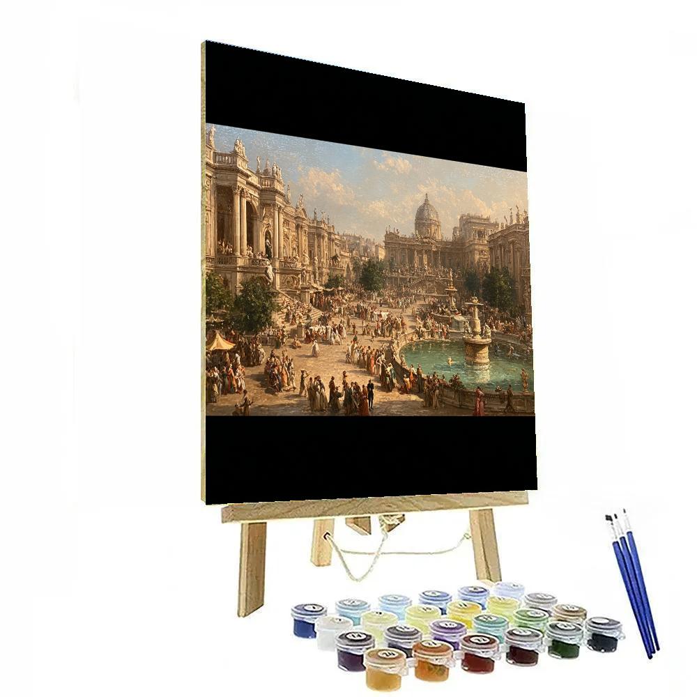 Raphael Inspired Celebration In Renaissance Town Square Paint by numbers art