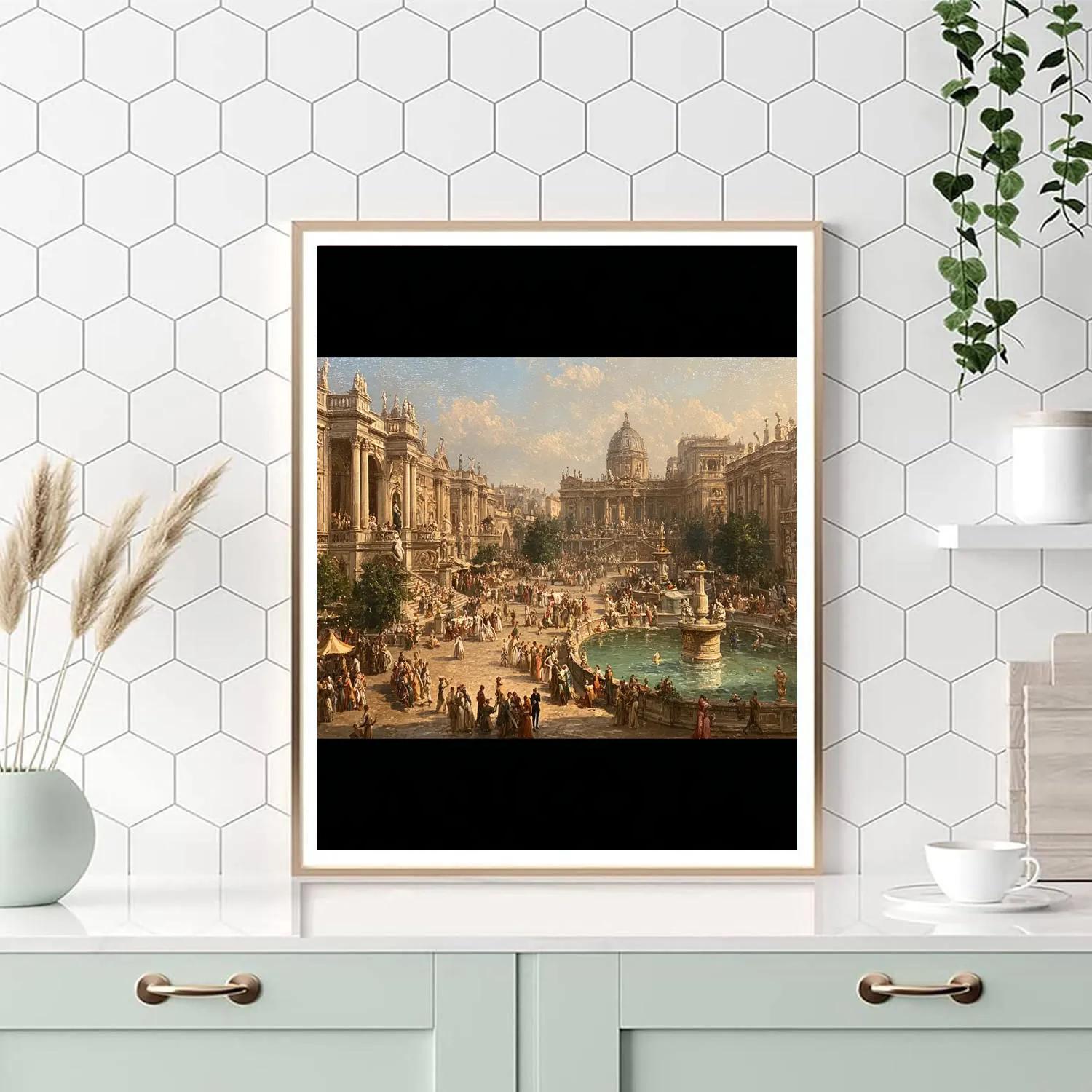 Raphael Inspired Celebration In Renaissance Town Square Paint by numbers art