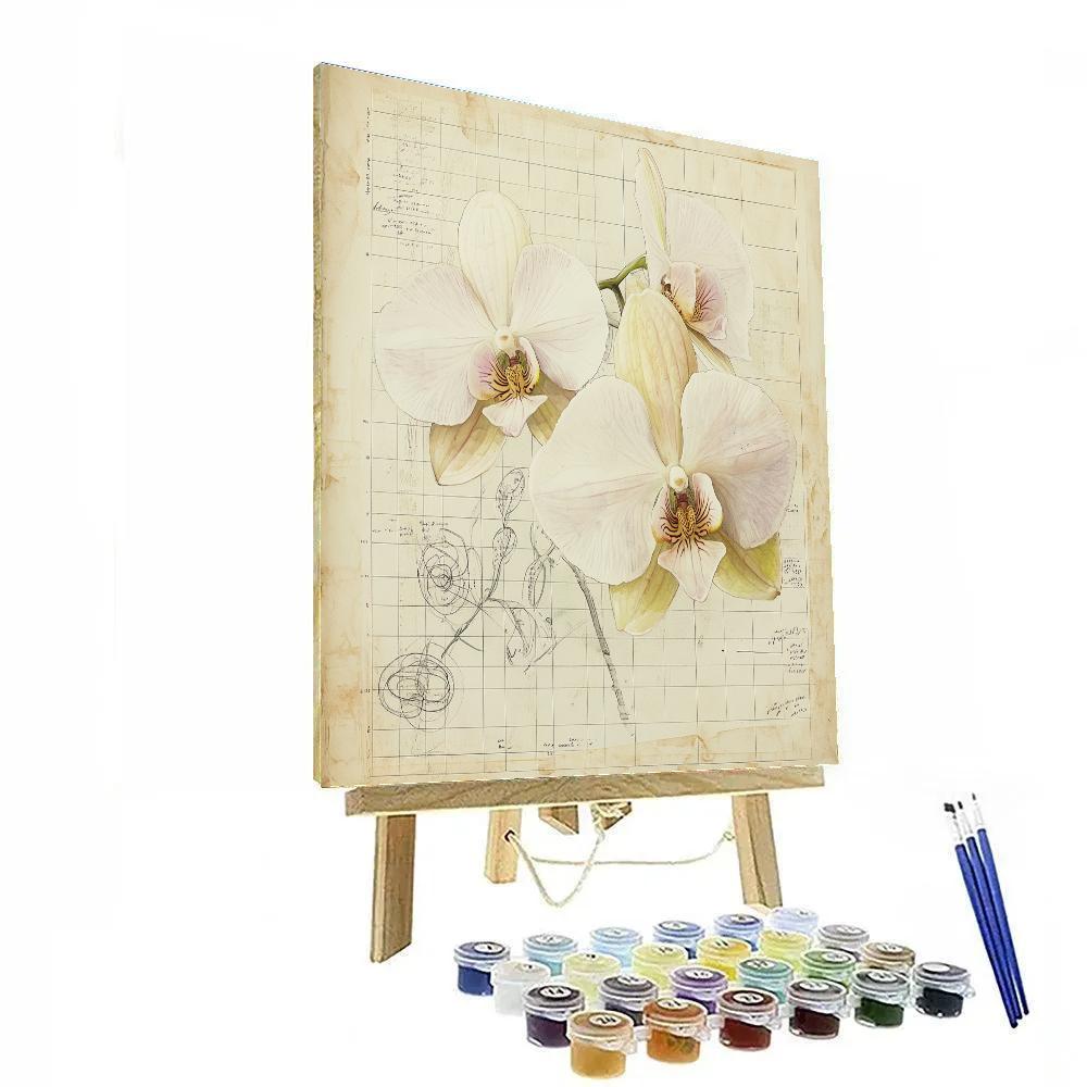 Leonardo Da Vinci Inspired Botanical Study Of Orchids paint by numbers