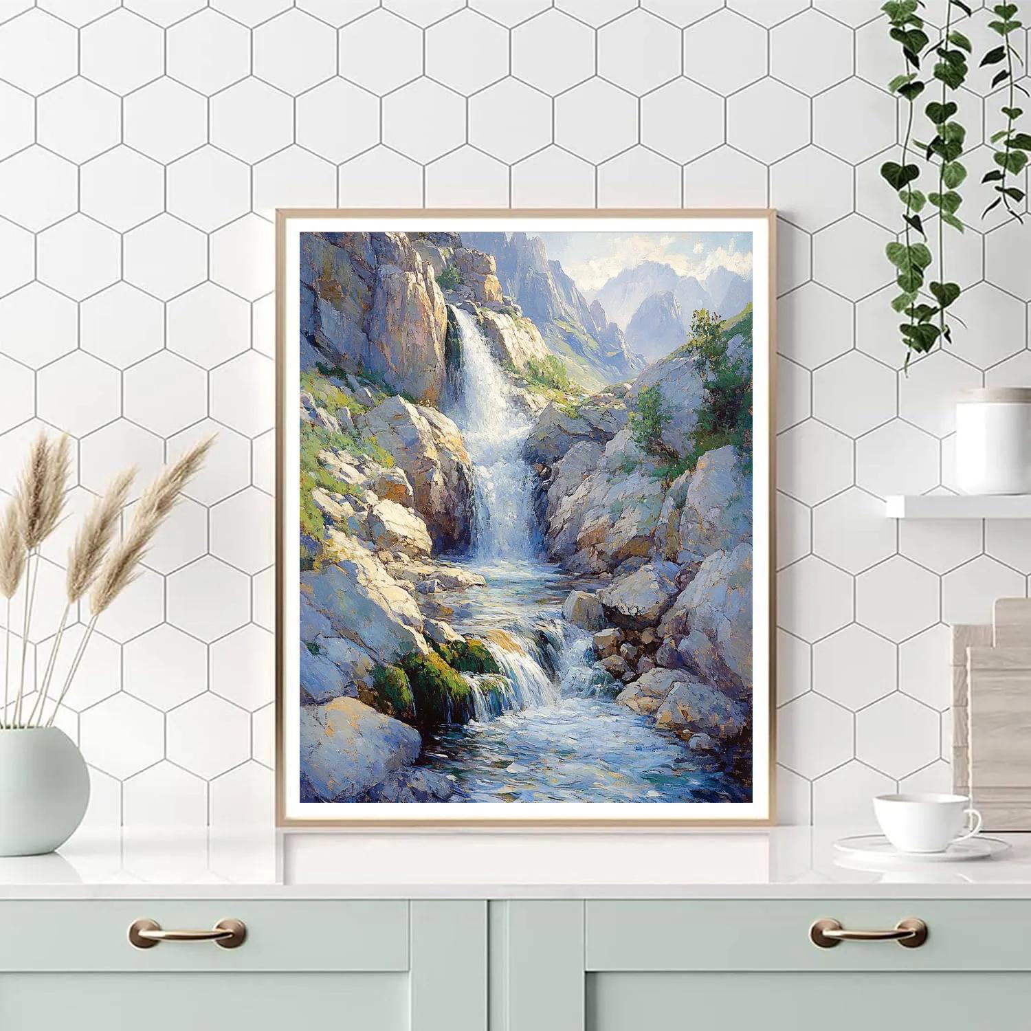Leonardo Da Vinci Inspired Mountain Waterfall Study Numbered painting kits