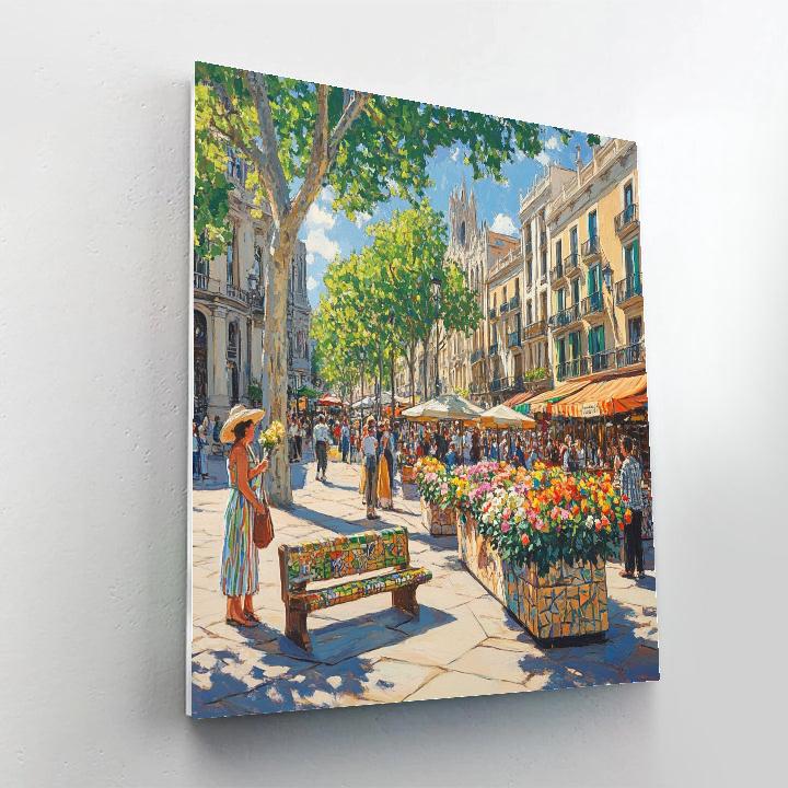 La Rambla Street Scene Barcelona Spain Painting by numbers kit