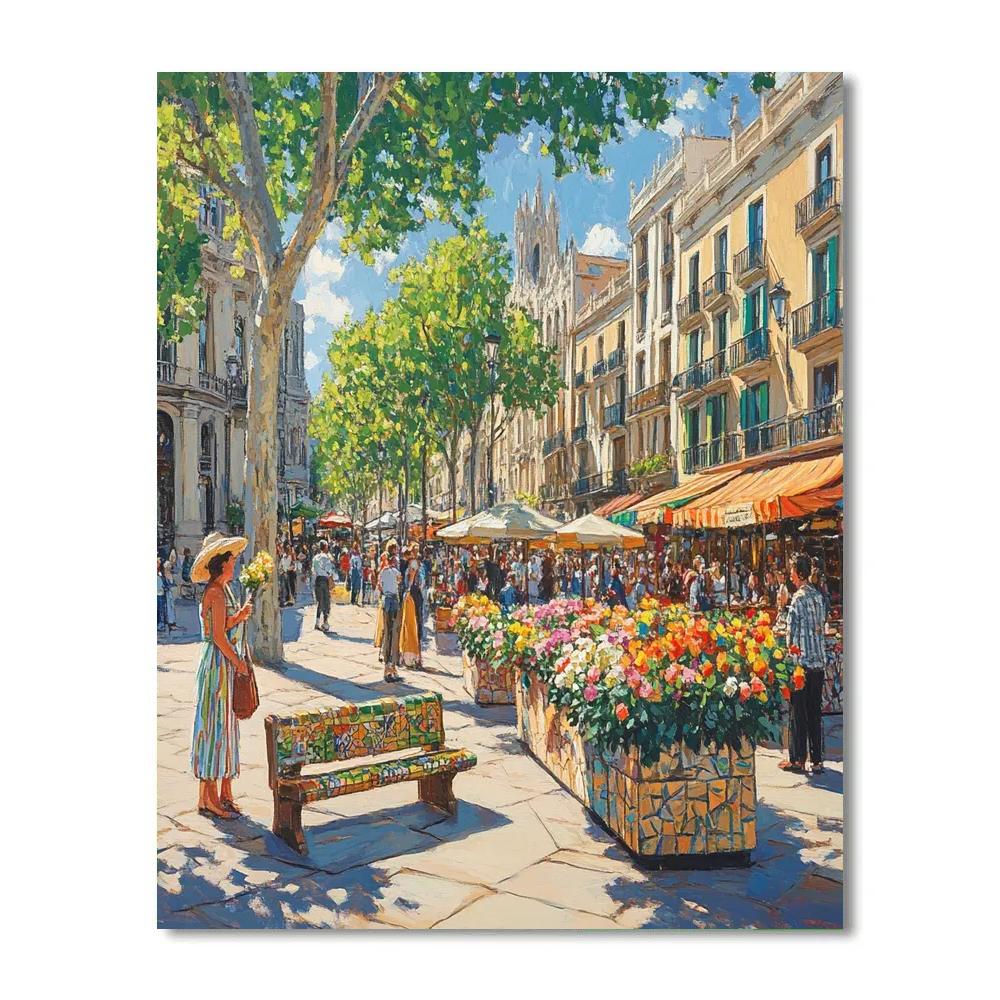 La Rambla Street Scene Barcelona Spain Painting by numbers kit