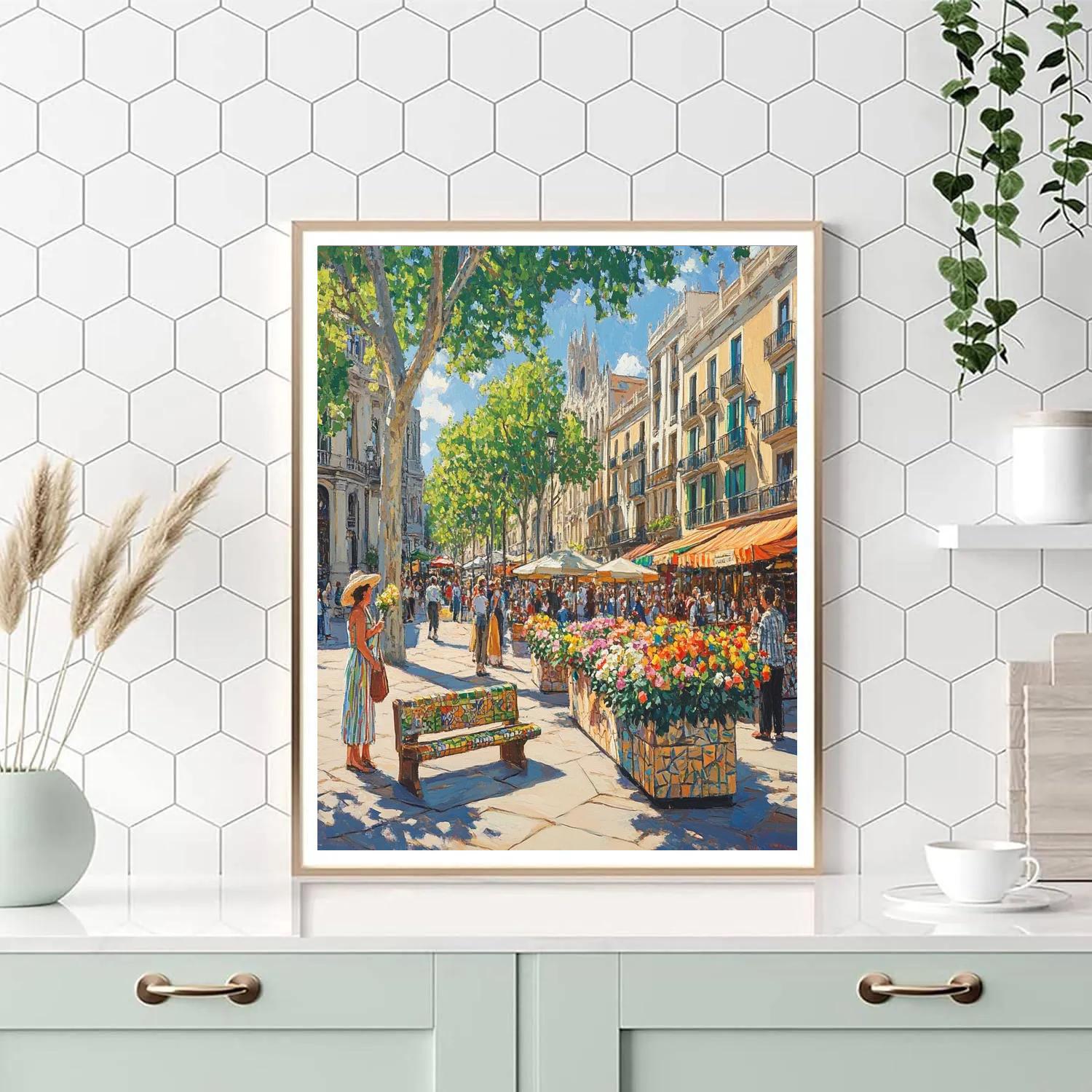 La Rambla Street Scene Barcelona Spain Painting by numbers kit