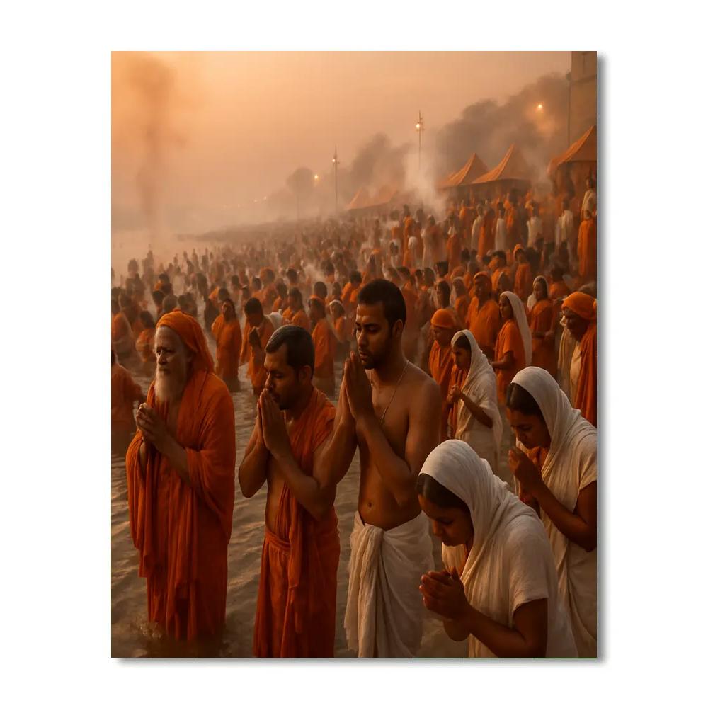 Kumbh Mela Riverside Pilgrims Numbered painting kits