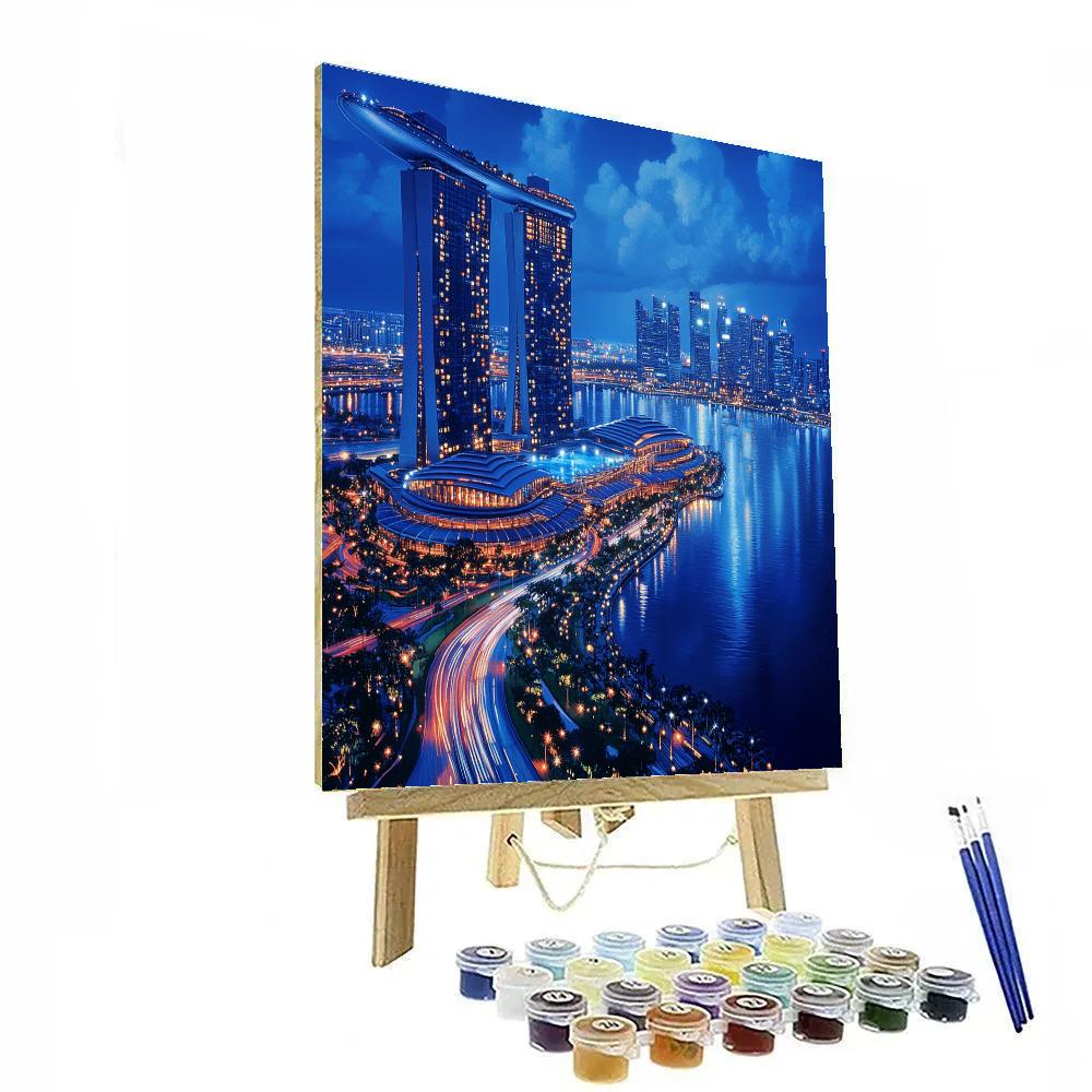 Marina Bay Sands Skyline Night Singapore paint by color