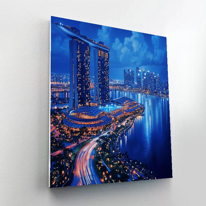 Marina Bay Sands Skyline Night Singapore paint by color